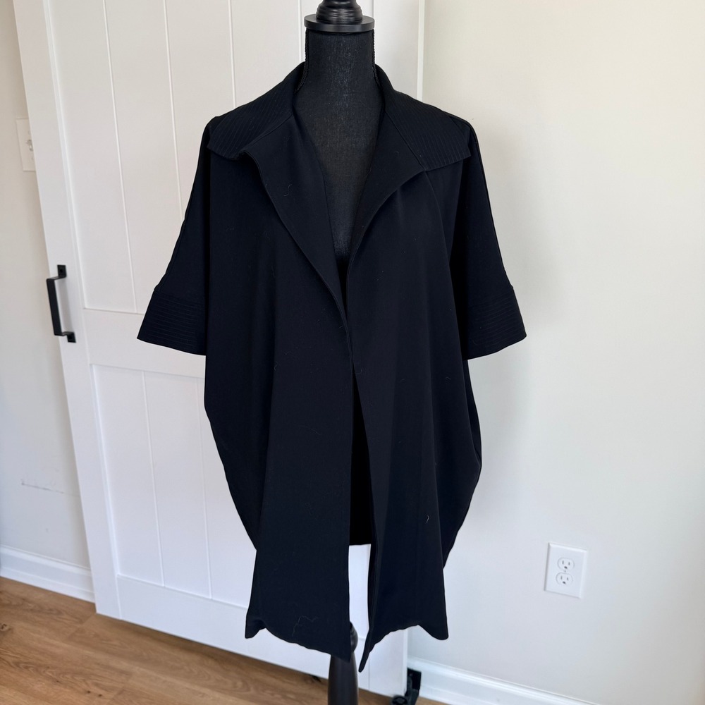 Natori Womens Black Open Front Kimono Jacket Short Sleeve Cocoon Cardigan Small